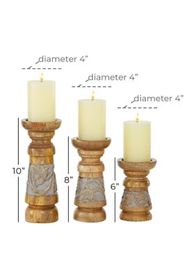 Country Cottage Wood Candle Holder - Set of 3