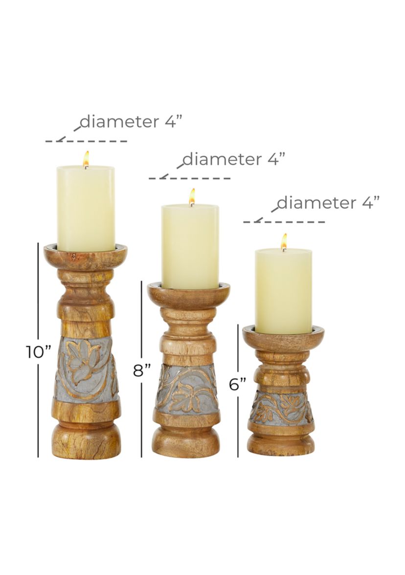 Country Cottage Wood Candle Holder - Set of 3