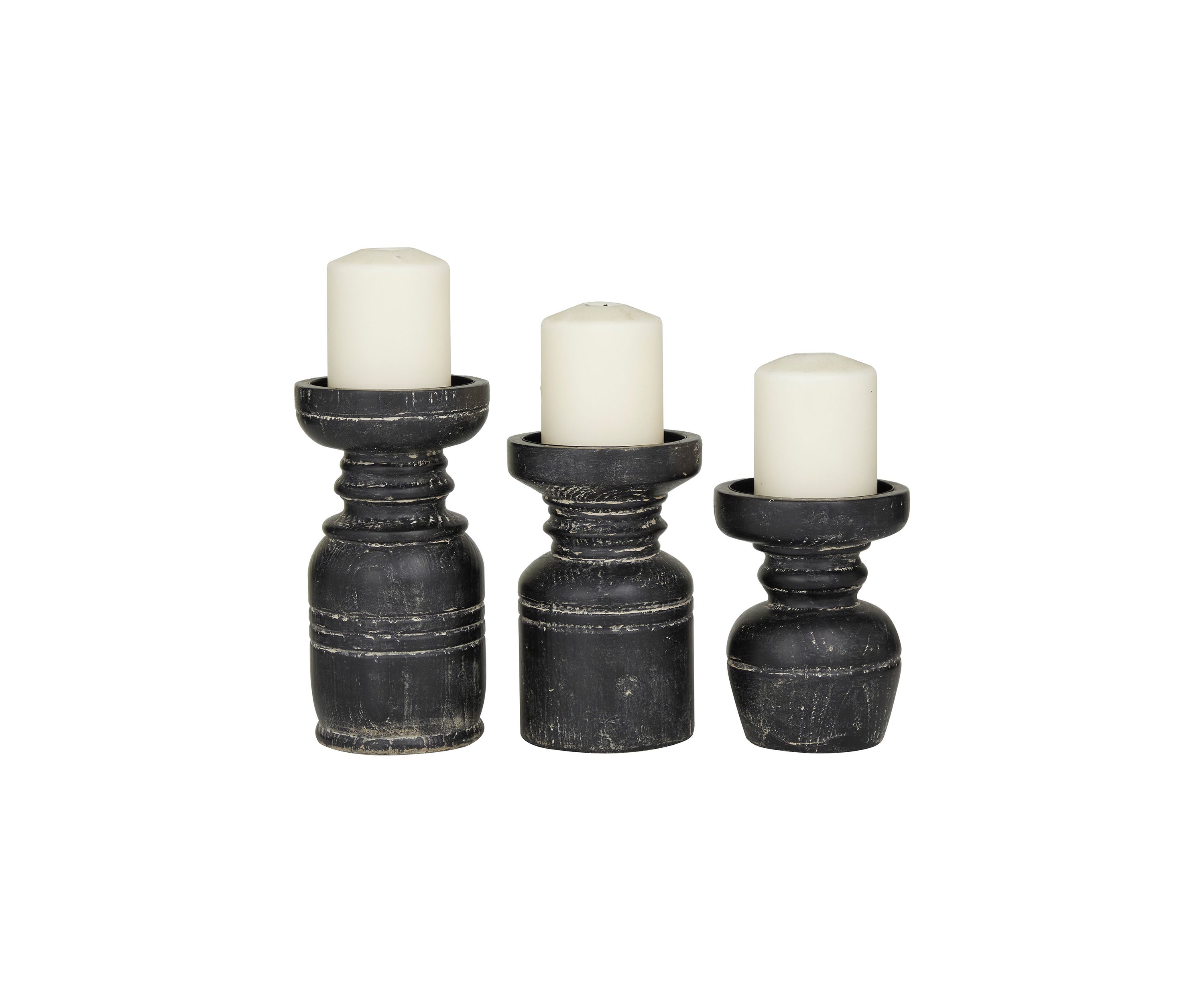 Traditional Wood Candle Holder - Set of 3
