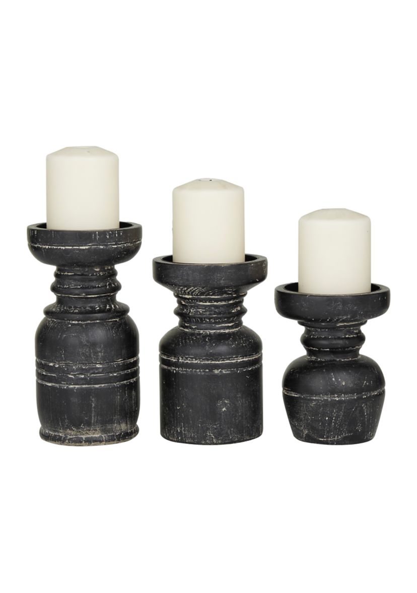 Traditional Wood Candle Holder - Set of 3