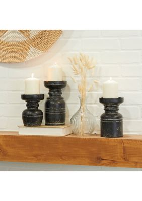 Traditional Wood Candle Holder - Set of 3