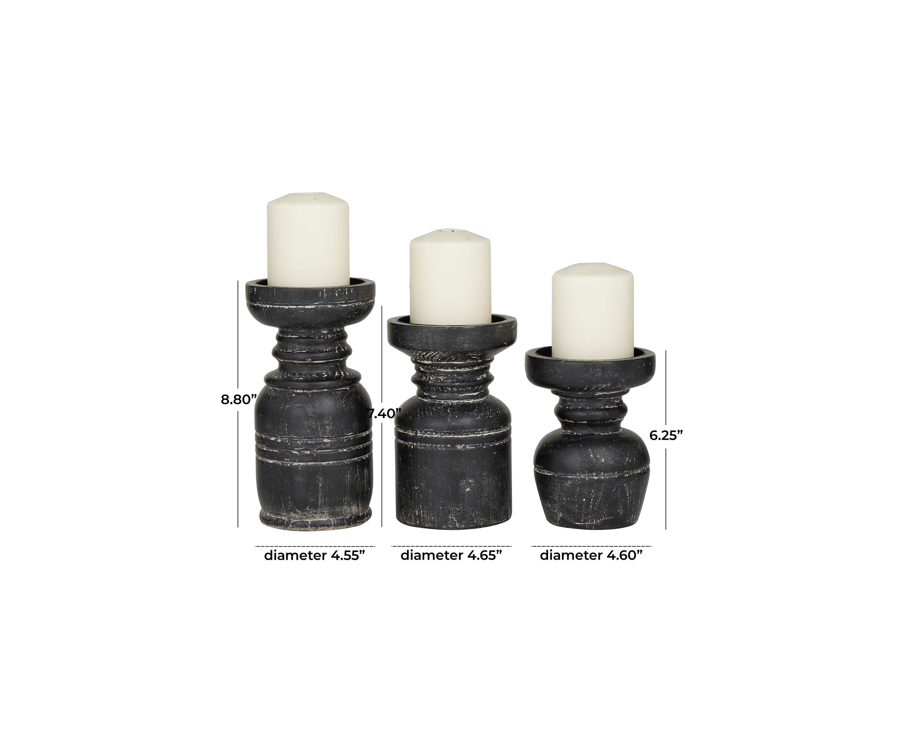 Traditional Wood Candle Holder - Set of 3