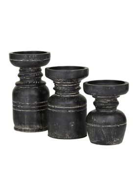 Traditional Wood Candle Holder - Set of 3