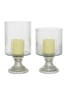 Vintage Glass Hurricane Lamp - Set of 2