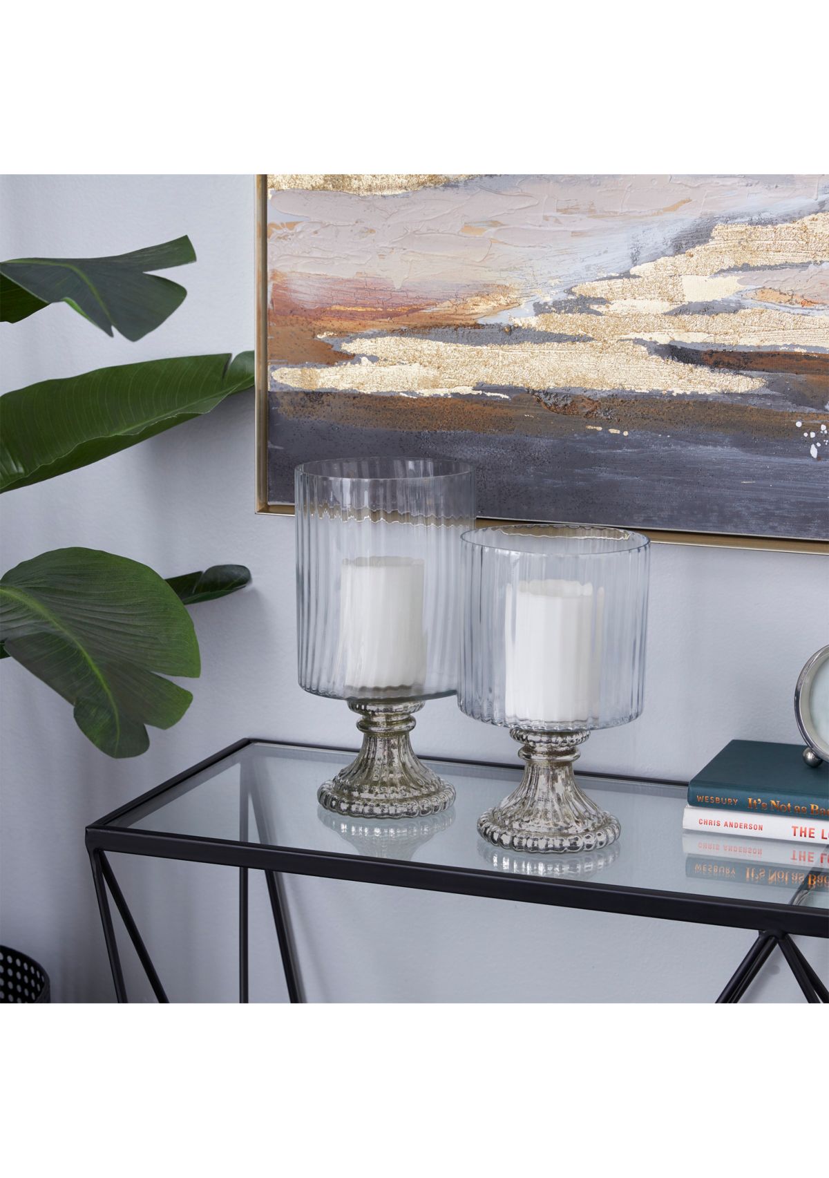 Vintage Glass Hurricane Lamp - Set of 2