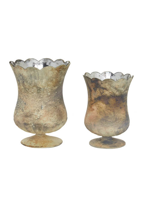 Glass Rustic Candle Holder  Set of 2