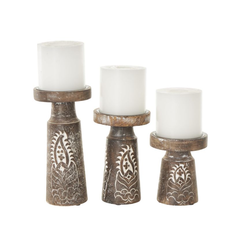 Traditional Mango Wood Candle Holder - Set of 3