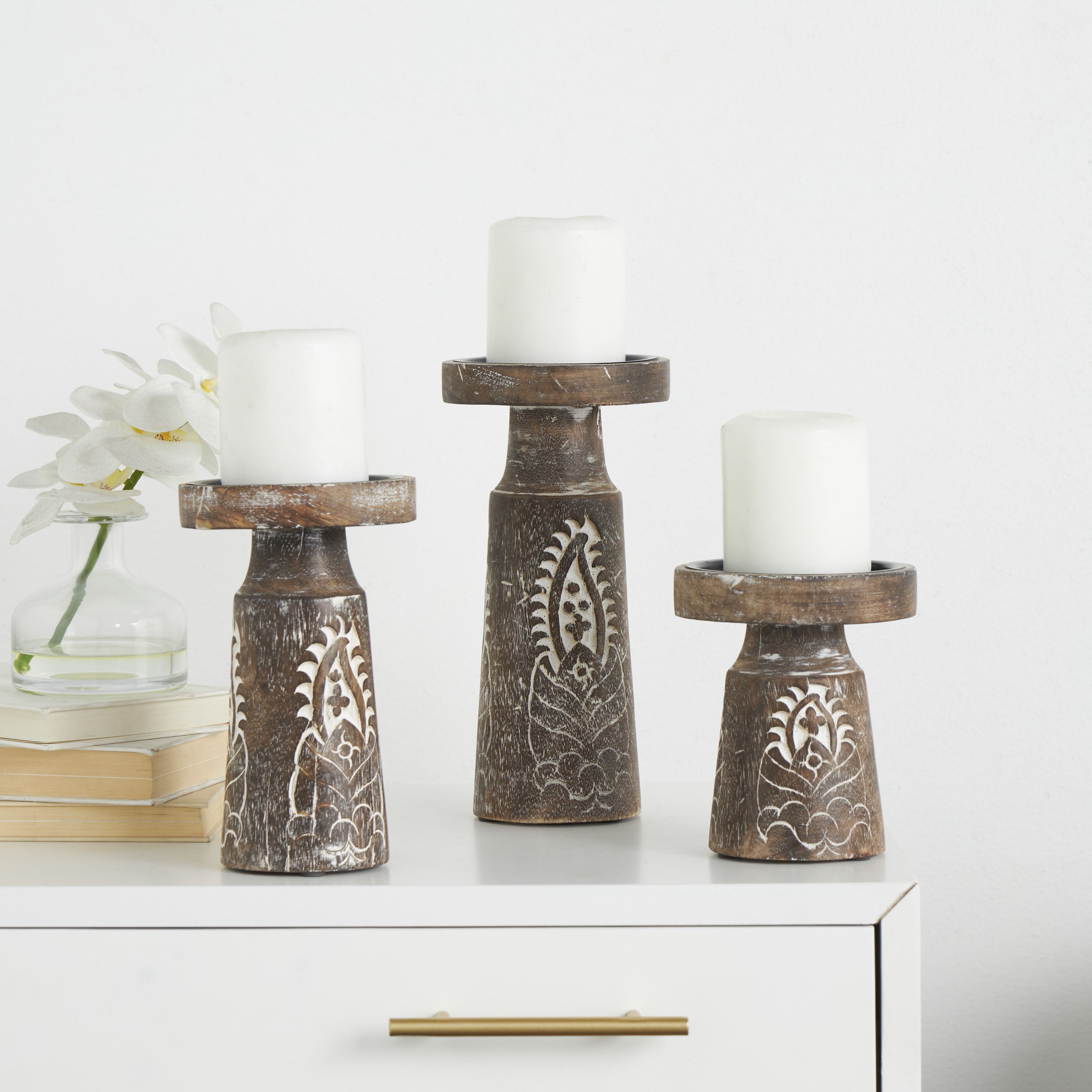 Traditional Mango Wood Candle Holder - Set of 3