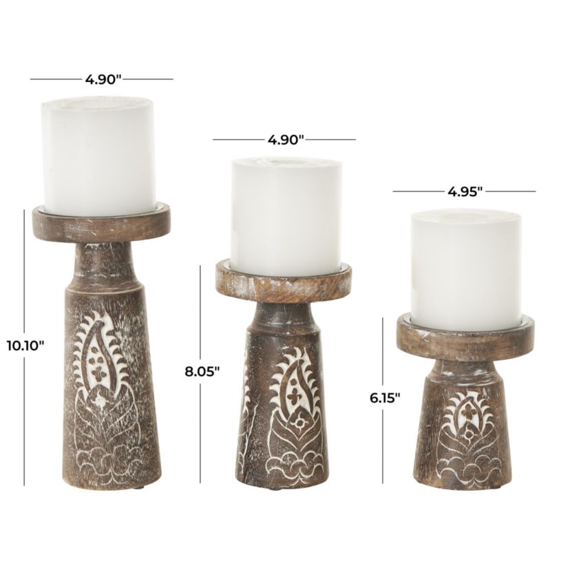 Traditional Mango Wood Candle Holder - Set of 3