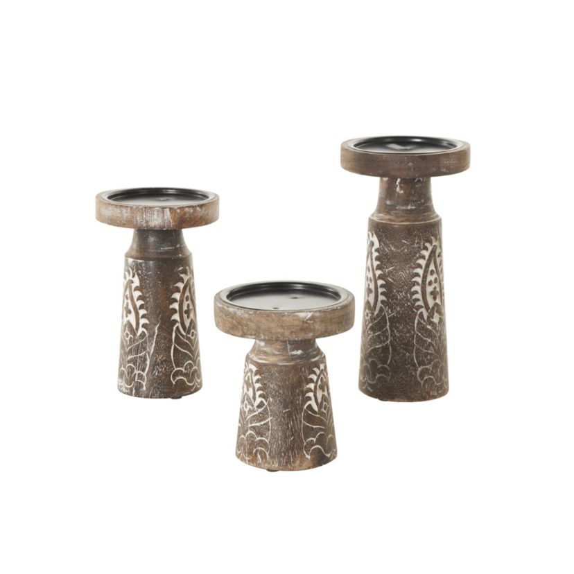 Traditional Mango Wood Candle Holder - Set of 3