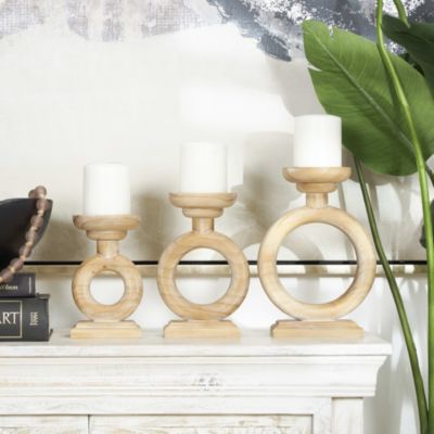 Natural Wood Candle Holder - Set of 3