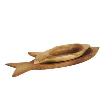 Nautical Teak Wood Tray - Set of 2