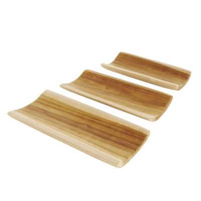 Natural Teak Wood Tray - Set of 3