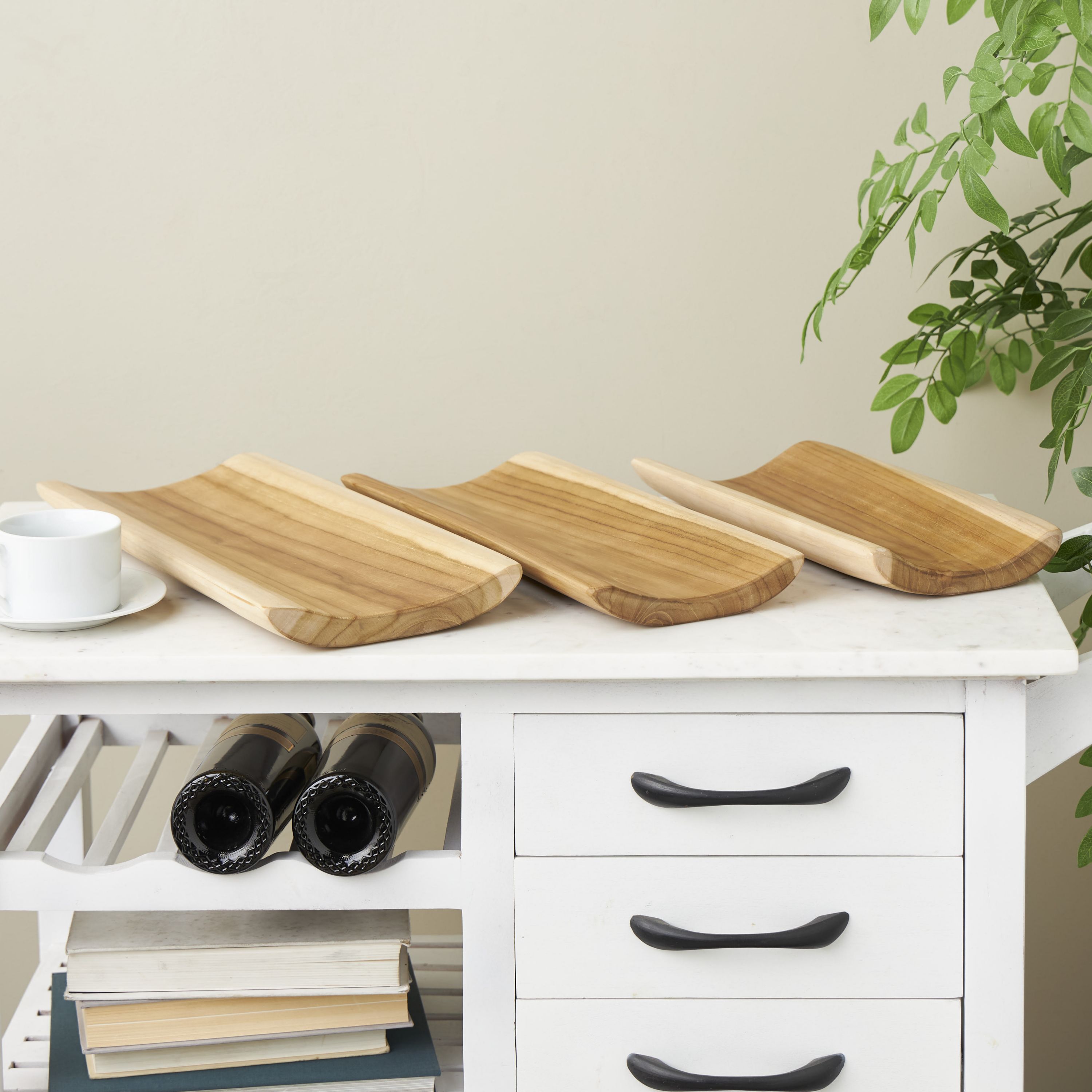Natural Teak Wood Tray - Set of 3