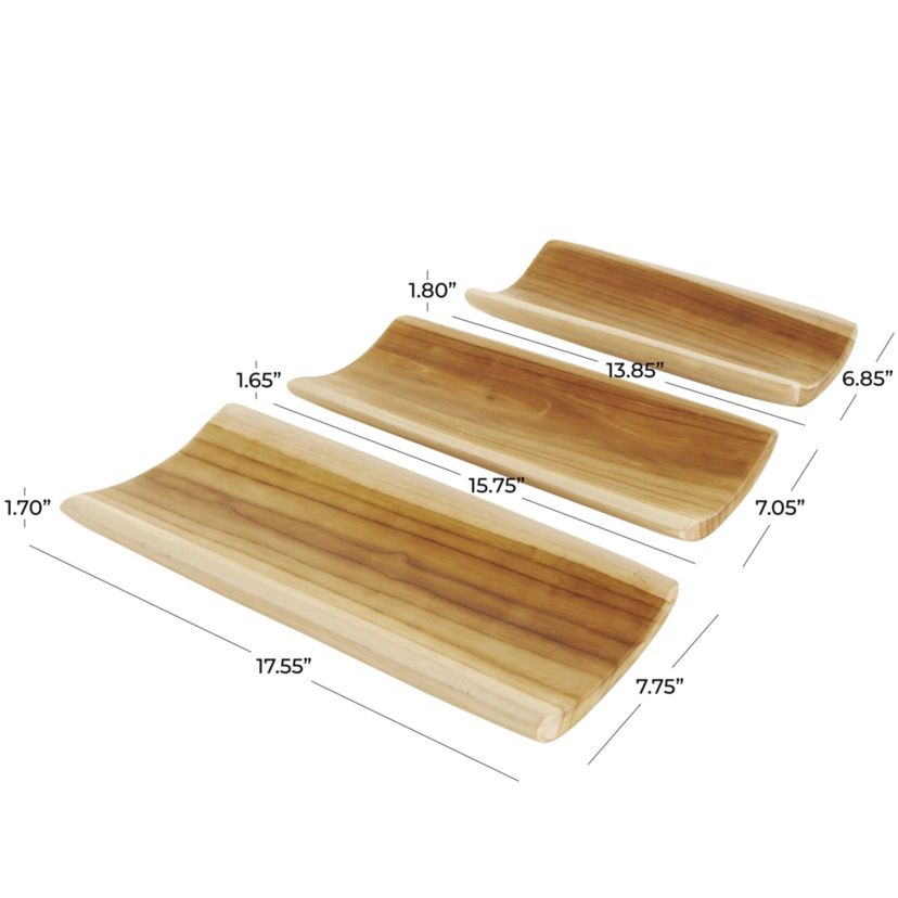 Natural Teak Wood Tray - Set of 3