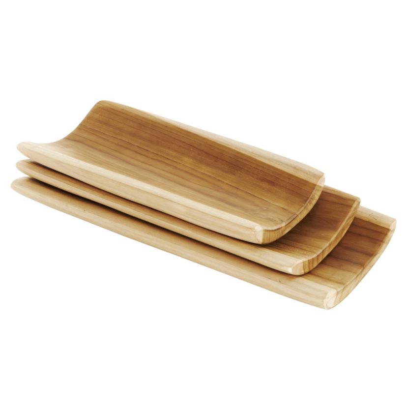 Natural Teak Wood Tray - Set of 3