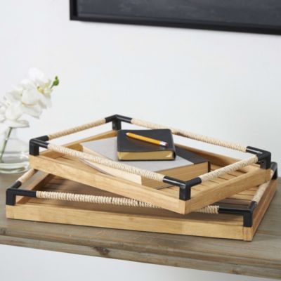 Modern Farmhouse Wood Tray - Set of 2