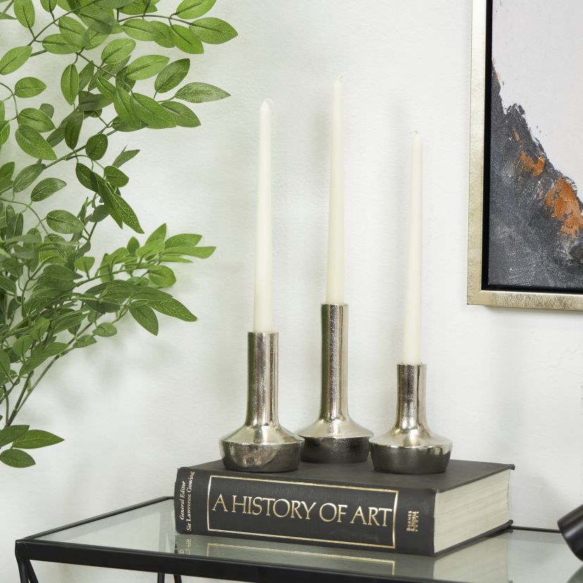 Contemporary Aluminum Metal Candle Holder - Set of 3