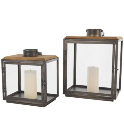 Industrial Metal Candle Lantern - Set of 2