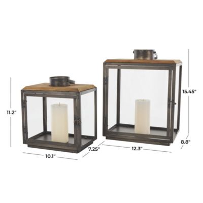 Industrial Metal Candle Lantern - Set of 2