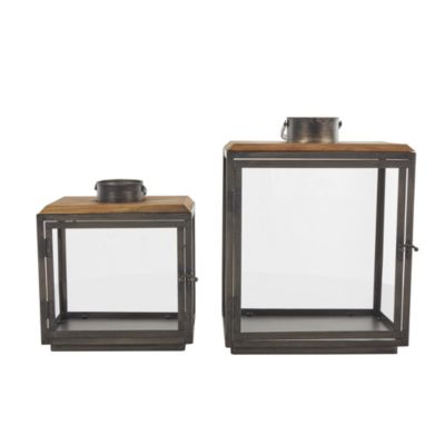 Industrial Metal Candle Lantern - Set of 2