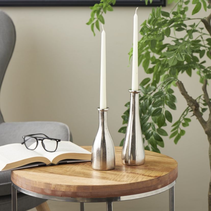 Traditional Aluminum Metal Candle Holder - Set of 2