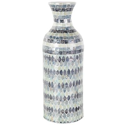 Monroe Lane Modern Mother of Pearl Shell Handmade Mosaic Decorative Vase with White Interior