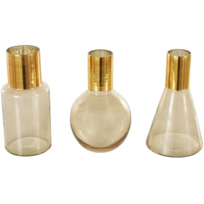 Monroe Lane Modern Glass Tinted Decorative Vase with Gold Rim and Varying Shapes â Set of 3