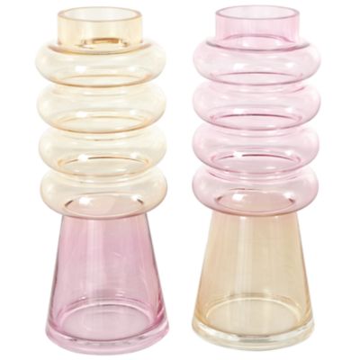 Monroe Lane Eclectic Glass Tinted Decorative Vase with Color Blocks â Set of 2