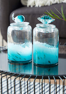 Monroe Lane Contemporary Glass Decorative Jars - Set of 2, Blue