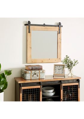 Monroe Lane Industrial Wood Wall Mirror, Brown