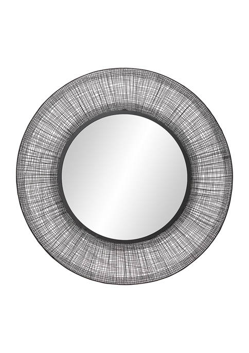 Large Round Metal Wall Mirror with Black Mesh Frame