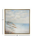 Large Square Acrylic Painting of Beach & Sailboats Coastal Artwork in Wood Frame