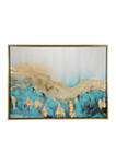 Large Turquoise & Gold Contemporary Abstract Painting in Metallic Gold Wood Frame