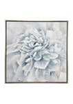 39.5 Inch Large Square Blue and White Peony Flower Acrylic Painting in Silver Frame
