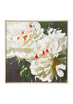 39.5 Inch Large Square White Flowers Acrylic Painting in Wood Frame