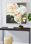 39.5 Inch Large Square White Flowers Acrylic Painting in Wood Frame