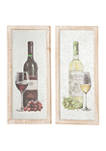 Vintage Wine Bottle with Glass and Grapes in a Whitewashed Wood Frame