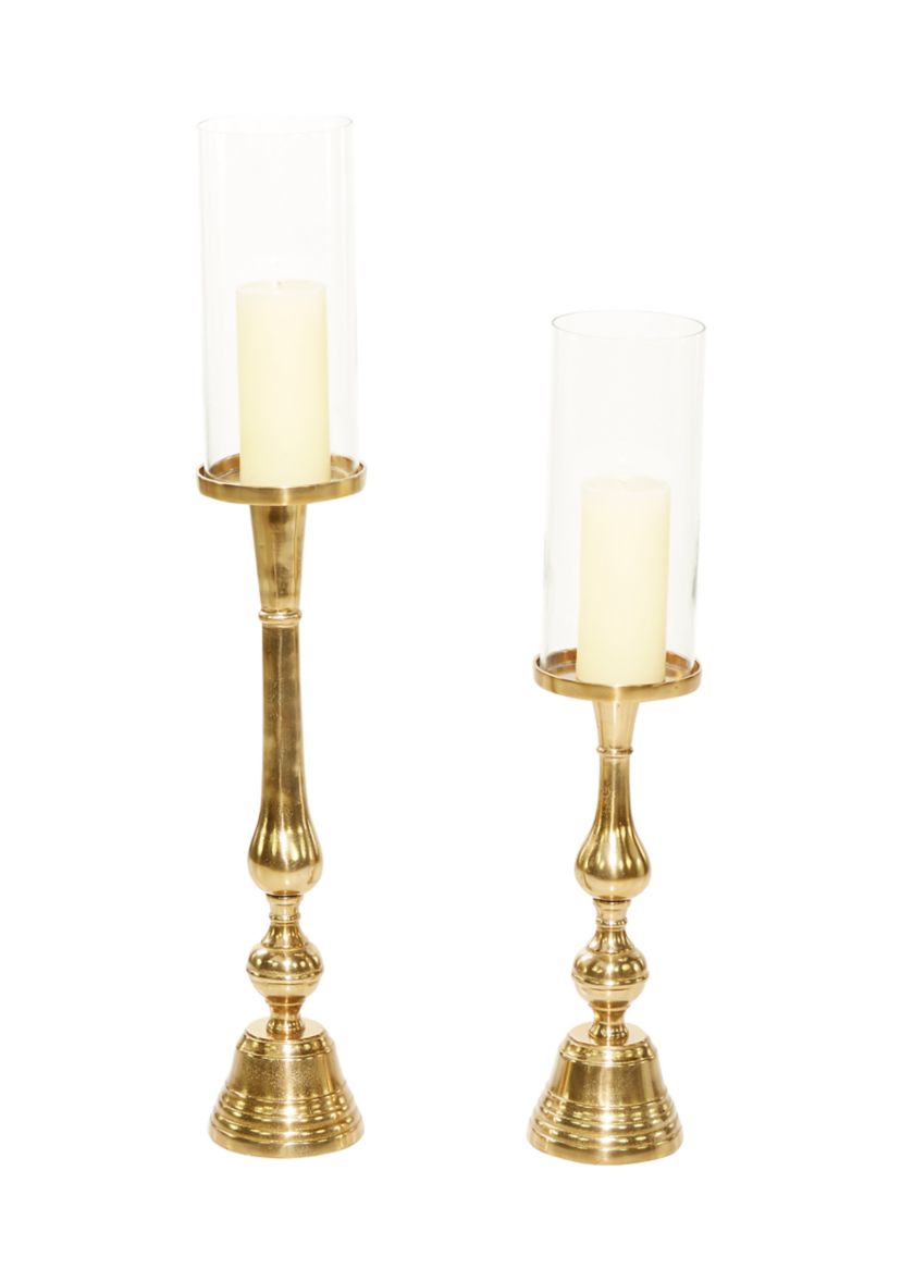 Traditional Aluminum Metal Hurricane Lamp - Set of 2