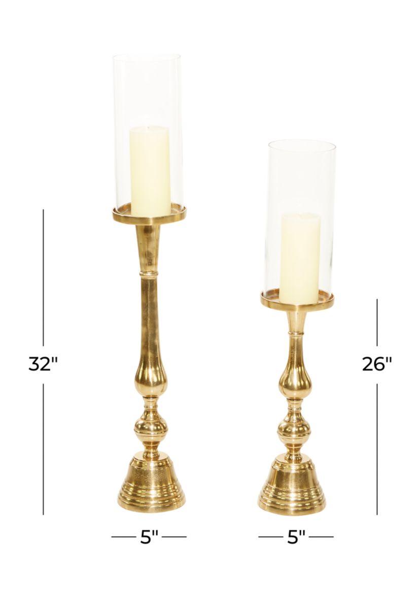 Traditional Aluminum Metal Hurricane Lamp - Set of 2