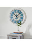 Large Round Blue And White Anchor Wood Wall Clock With Distressed White Rim, 23.75 in x 23.75 in