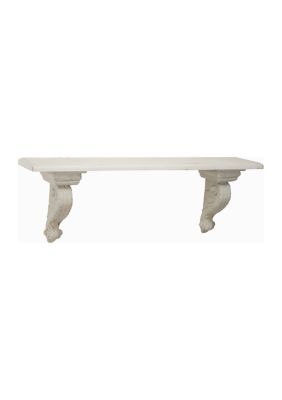 39.5 in x 13 in Large Beige and White Floating Wall Shelf with Decorative Scrollwork