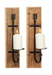 Large Rectangular Industrial Black Metal & Natural Wood Wall Sconces Arrow Sculptures, Set of 2, 5.5 in x 23.5 in Each