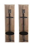 Large Rectangular Industrial Black Metal & Natural Wood Wall Sconces Arrow Sculptures, Set of 2, 5.5 in x 23.5 in Each