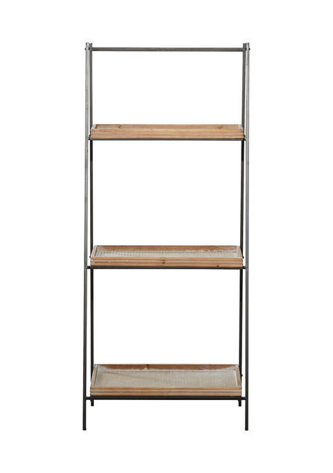 21 in x 47 in 3 Tier Book Rack with Wooden Tray Shelves