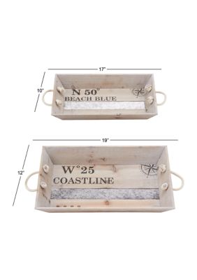 Coastal Wood Tray - Set of 2