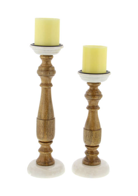 Monroe Lane Mango Wood Contemporary Candle Holder Set