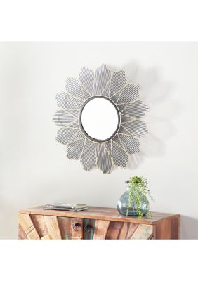 29 Inch Black and Gold Floral Accent Wall Mirror
