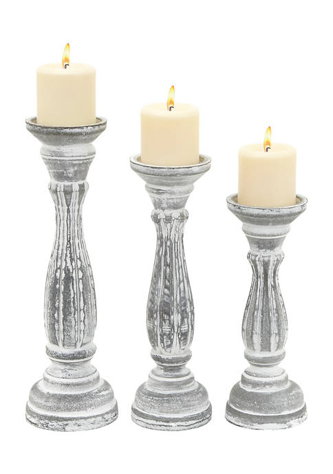 Monroe Lane Set of 3 Carved Candle Holders