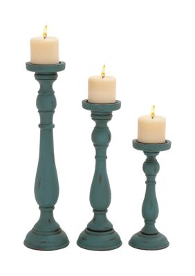 Traditional Wooden Candle Holder - Set of 3